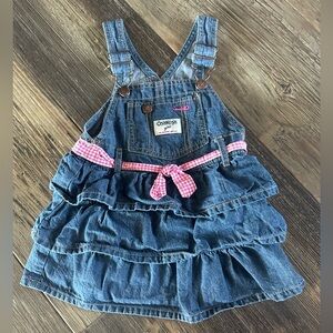 Denim Jean OshKosh ruffle layered overall dress belt baby girl 18 months